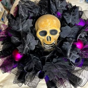 Halloween Sugar Skull Door Wreath 18inch by 16inch Handmade